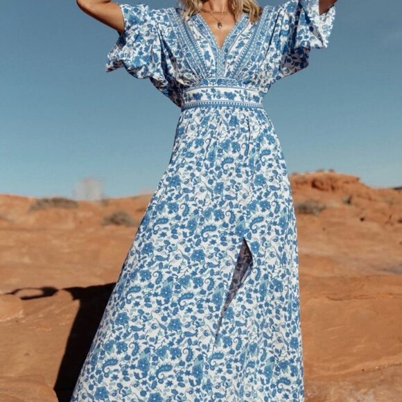 Baltic Born Watson Kimono Maxi Dress Blue White Size XL - Picture 3 of 10